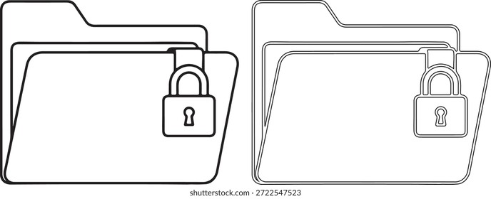 Dos iconos de carpeta, uno negro y otro blanco, cada uno con un símbolo de candado, que representa la seguridad y la protección, sobre un fondo blanco puro
