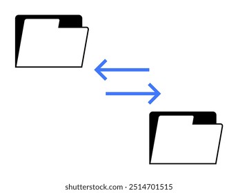 Two folders with arrows indicating data flow between them. Topics related to this image include data exchange, digital storage, business communication, file sharing, and workflow.