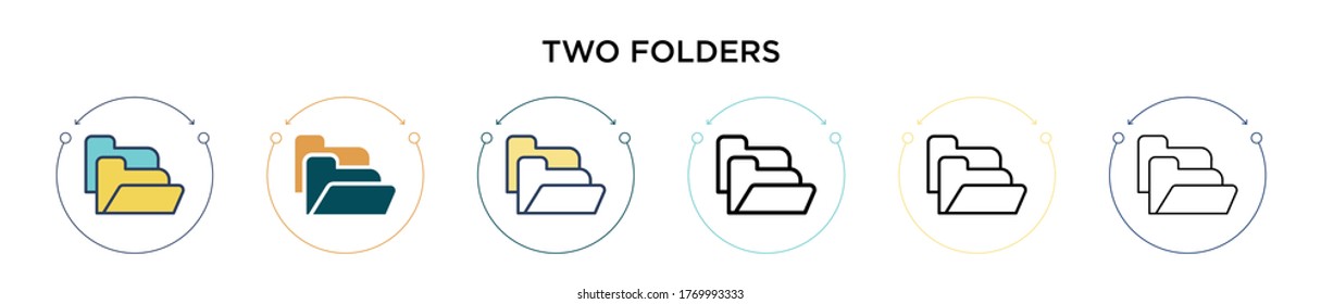 Two folders icon in filled, thin line, outline and stroke style. Vector illustration of two colored and black two folders vector icons designs can be used for mobile, ui, web