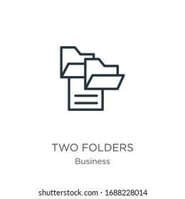 Two folders icon. Thin linear two folders outline icon isolated on white background from business collection. Line vector sign, symbol for web and mobile
