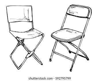 Two folding chairs on a white background isolation. Vector illustration in a sketch style.