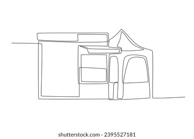 Two food stalls. Night market one-line drawing