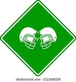 Two Football Helmets Colliding Green Vector Sign