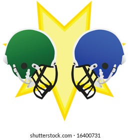 Two football helmets facing each other, symbolizing the battle of the game