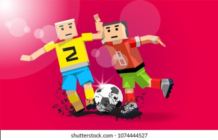 two football players fight for the ball.world championship football cup in Russia. Poster soccer template