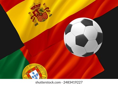 Two football team match announcement. Spain vs Portugal. 3d vector illustration