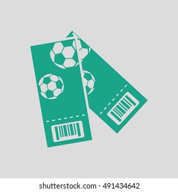 Two football tickets icon. Gray background with green. Vector illustration.