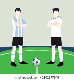 Two footballers with different jersey. Argentina vs Germany. Football player.