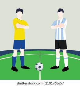 Two footballers with different jersey. Brazil vs Argentina. Football player.