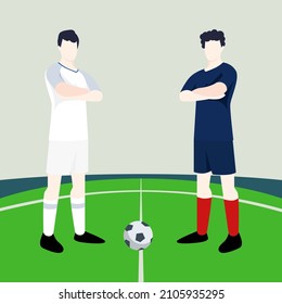 Two footballers with different jerseys. England vs France. Football player.