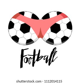 Two footfall balls within bikini. Hot soccer vector illustration for poster, banner, logo, icon for football event, sport festival