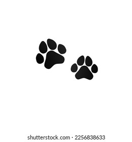 Two footprints of bigcats.two Big animal paw. two black cat footprints. icon isolated on white. Vector flat illustration. icon with kitty paw trace, footstep.