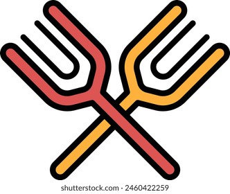 Two forks are crossed over each other. The forks are black and white. The image has a simple and clean design