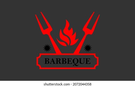 two forks and a fire smoldering above. flat abstract design logo icon concept