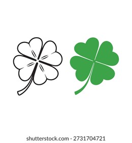 Dos tréboles de cuatro hojas en estilo de ilustración en contraste negro y verde