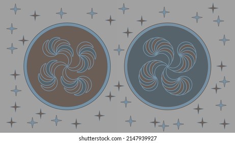 Two four-branch galaxies on a background with stars. May be used as a logo