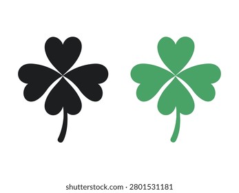 Two fourleaf clovers with heartshaped leaves in black and green colors