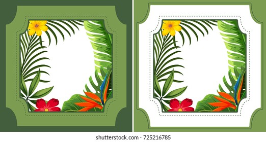 Dos diseños de marco con hojas verdes e ilustración de flores