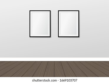 Two frames on the wall. Vector interior mock up. Modern scandianvian interior design. Gallery