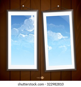 Two  Frames Of Picture On A Striped Old Wall. Vector Illustration. Eps 10.