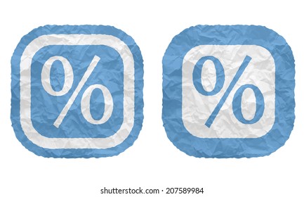two frames with texture crumpled paper and percent symbol