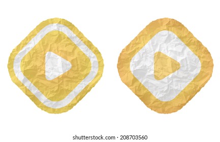 two frames with texture crumpled paper and play symbol