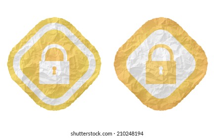 two frames with texture crumpled paper and padlock