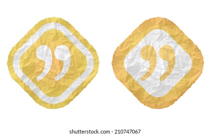 two frames with texture crumpled paper and quotation mark