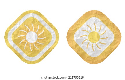 two frames with texture crumpled paper and sun