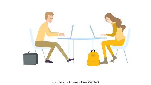two freelancers working on a laptop	
