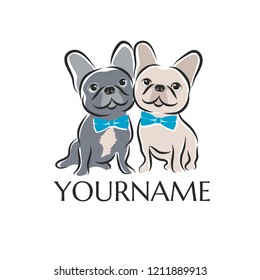 two french bulldogs as dog breeding symbol for logo. vector