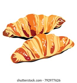 Two french croissant on white background flat design vecor eps 8