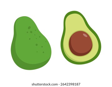 Dois novos abacates, um inteiro e metade mostrando o conceito de alimento saudável