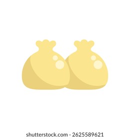 Two fresh caciocavallo cheese bags hanging and drying, traditional italian cheese making process