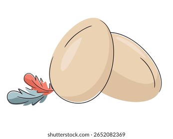 Two fresh chicken eggs; healthy eating or farm fresh concept, protein. Bright and clean design, minimal vector illustration