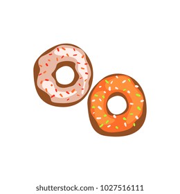 Two fresh glazed donuts cartoon vector Illustration on a white background