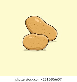 Two Fresh Raw Potatoes Isolated On Light Yellow Background, Vector Illustration