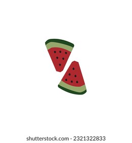 Two fresh watermelons, red with black seeds on a black background