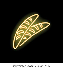 Two freshly baked baguettes glowing yellow as a neon sign