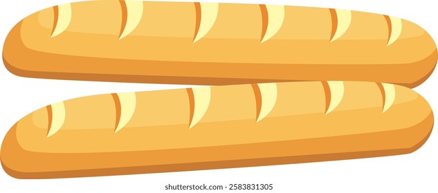 Two freshly baked golden baguettes resting on a clean white background, highlighting their crisp texture and releasing an inviting aroma that entices the senses