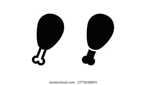 Two fried chicken drumsticks black silhouette on a white background