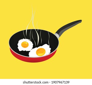 Two fried eggs in frying pan. vector