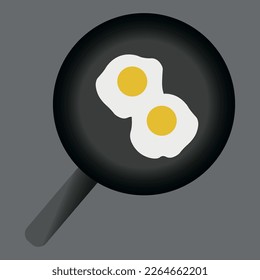 Two fried eggs in a frying pan isolated illustration with dark background
