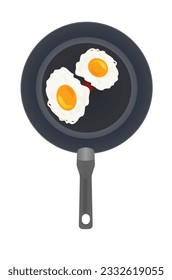 Two fried eggs in frying pan. vector