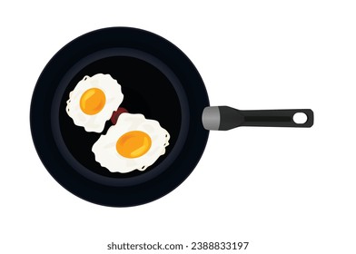 Two fried eggs in frying pan. vector