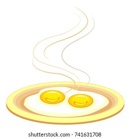Two fried eggs on a plate. Fast and nutritious breakfast. Omelet is delicious and healthy for lunch or dinner. Vector illustration.