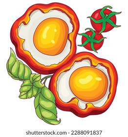 two fried eggs on the white background