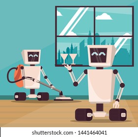 Two friend service robots, artificial intelligence