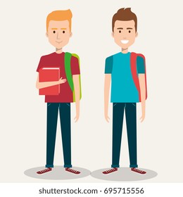 two friendly man students friends together young