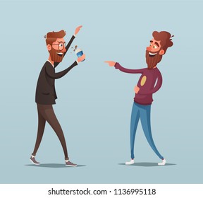 Two friends or colleagues having fun. Cartoon vector illustration. Loud laughter. Funny joke